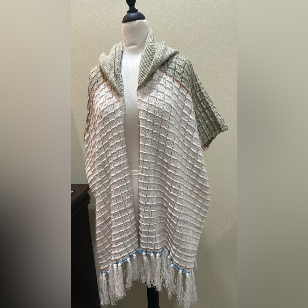 Poncho Style Knit Hooded Sweater